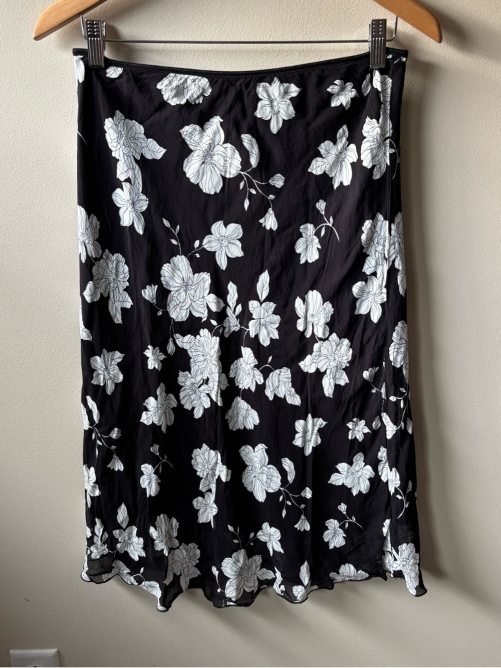 Wrapper Black Midi Skirt with a White Floral Pattern